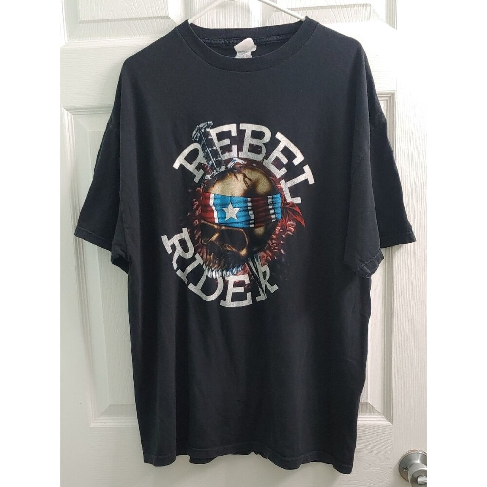 Vintage 90s Rebel Rider T Shirt Black Tennessee River Biker Tee Size 2XL